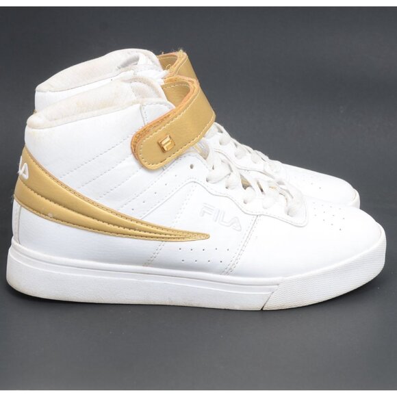 Fila Women's 7 Vulcan 13 Anodized White/Gold Leather Mid Top Retro Sneakers - Picture 2 of 8